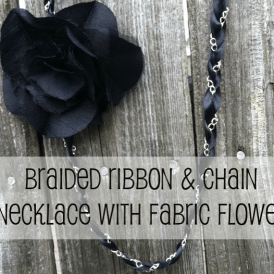 Braided Ribbon and Chain Necklace with Fabric Flower