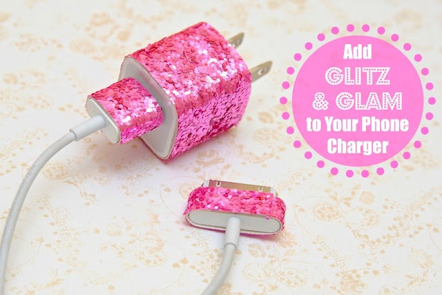 Add Glitter to  Your Phone Charger with Ribbon