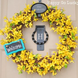 Spring Wreath with yellow flowers and chalkboard sign