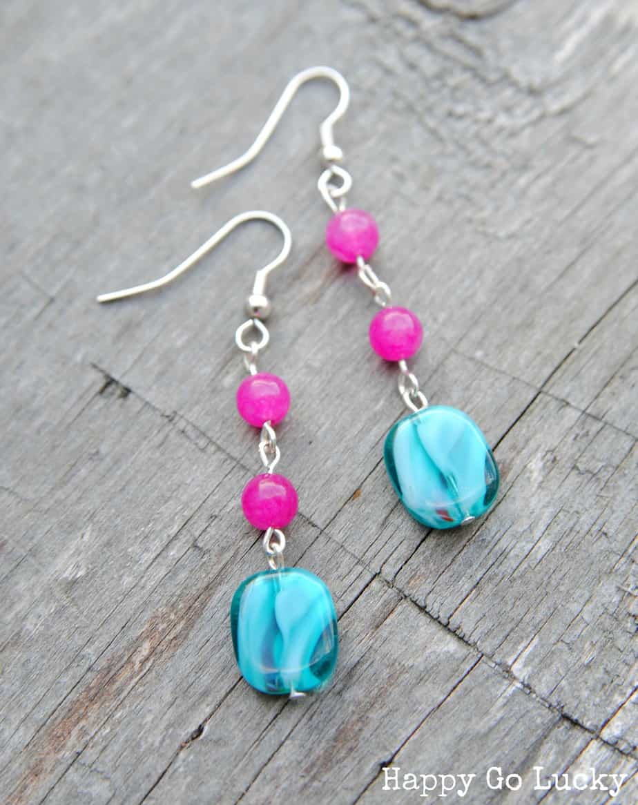 Pink and Teal Beaded Earrings