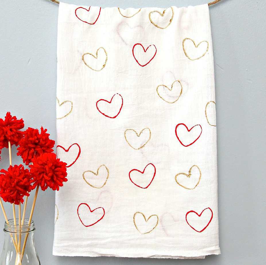 Heart Stamped Tea Towels