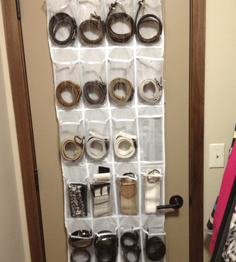 Organize belts with a shoe organizer