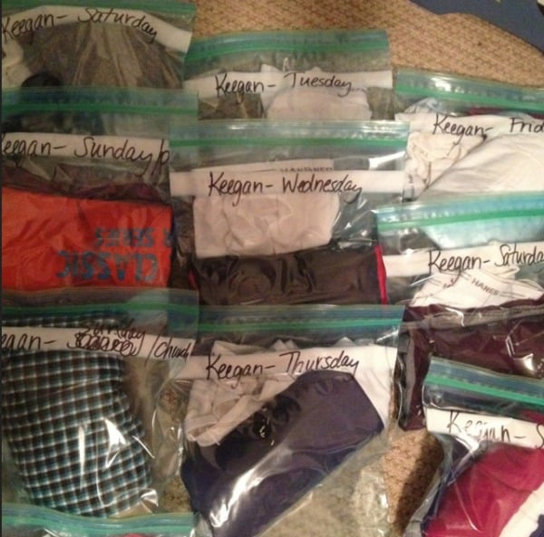 pack outfits in ziplock bags