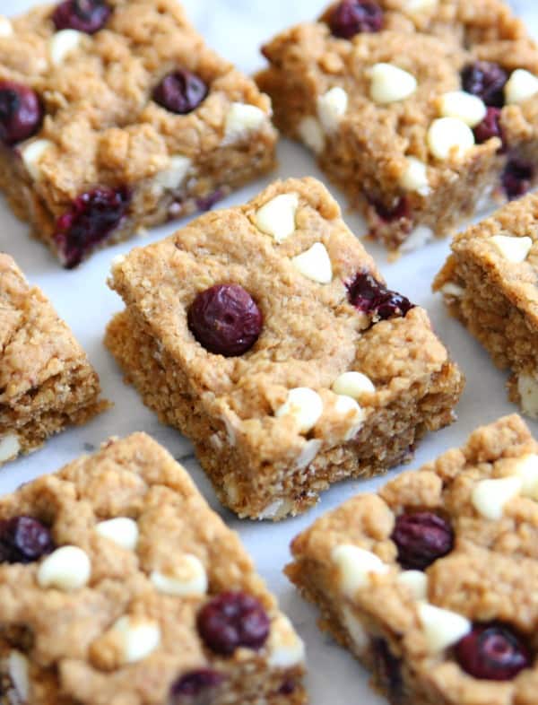 Blueberry White Chocolate Chip Oatmeal Cookie Bars
