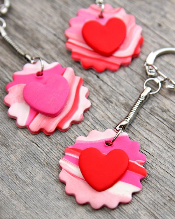 Marbled Clay Heart Keychains