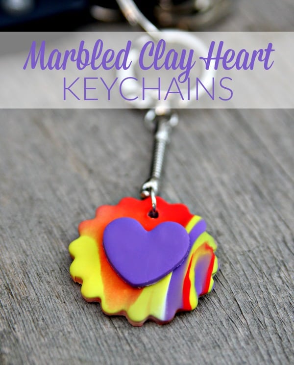 Marbled Clay Heart Keychains