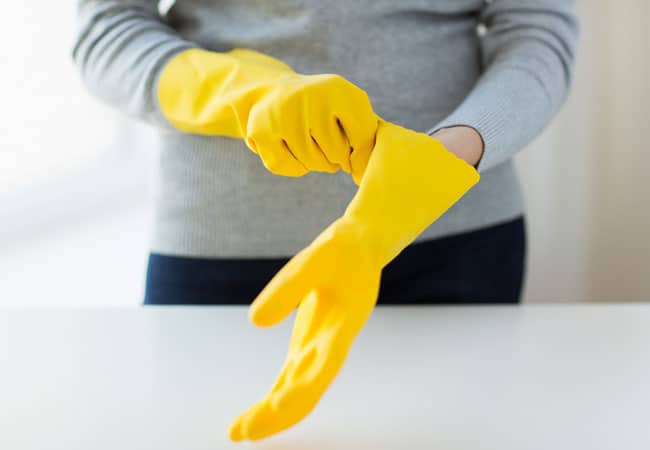 remove pet hair with a rubber glove