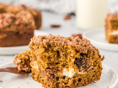Pumpkin Coffee Cake with Cream Cheese Swirl - Kara Creates