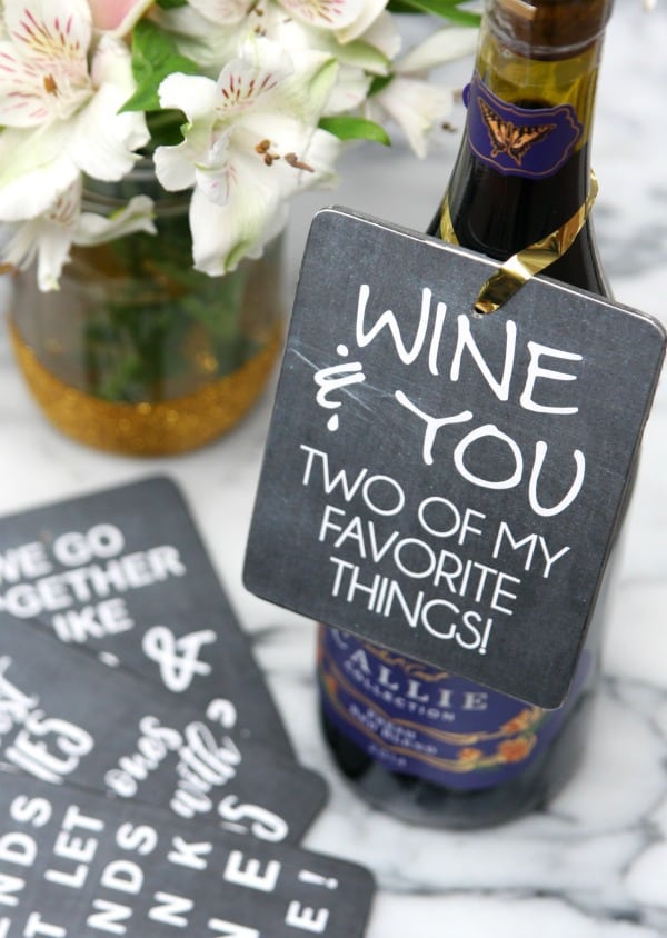 Glitter Dipped Wine Glasses and Wine Bottle Gift Tags