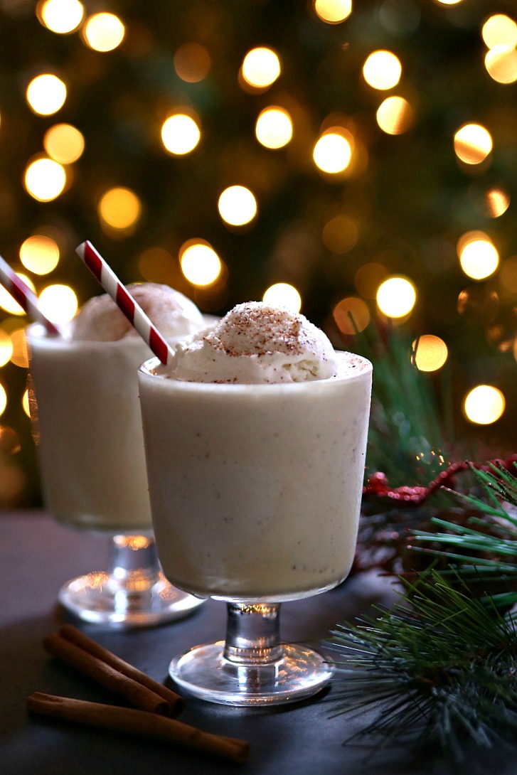 Spiked Eggnog Floats are the perfect holiday treat.  Combine eggnog with ice cream and brandy for a delicious Christmas cocktail.