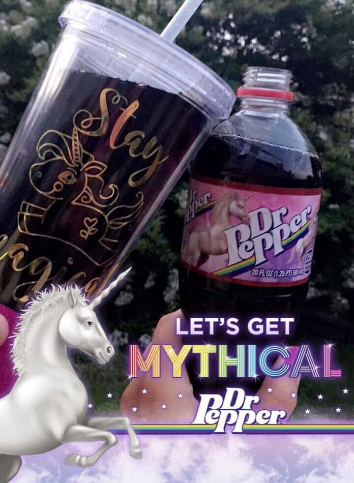 Cheers to Dr Pepper with unicorn labels and this awesome DIY Unicorn Tumbler