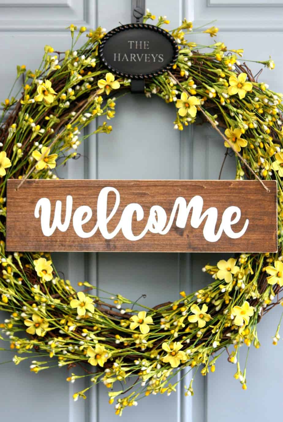 Bright Sunny Wreath with DIY Welcome Sign