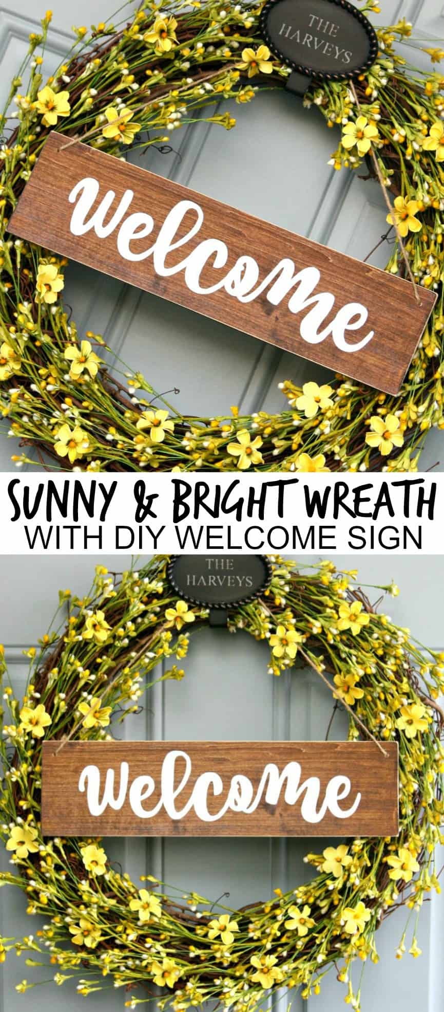 Bright Sunny Wreath with DIY Welcome Sign
