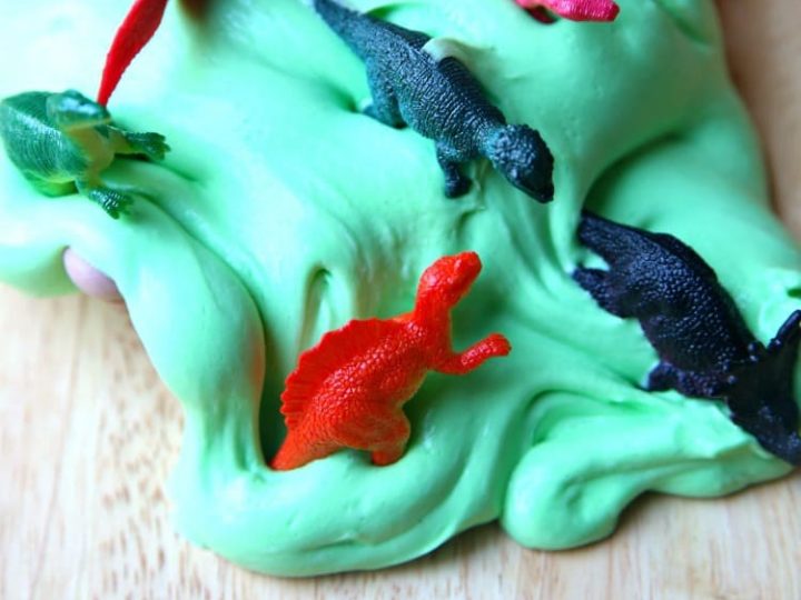 Homemade Fluffy Slime with Dinosaurs