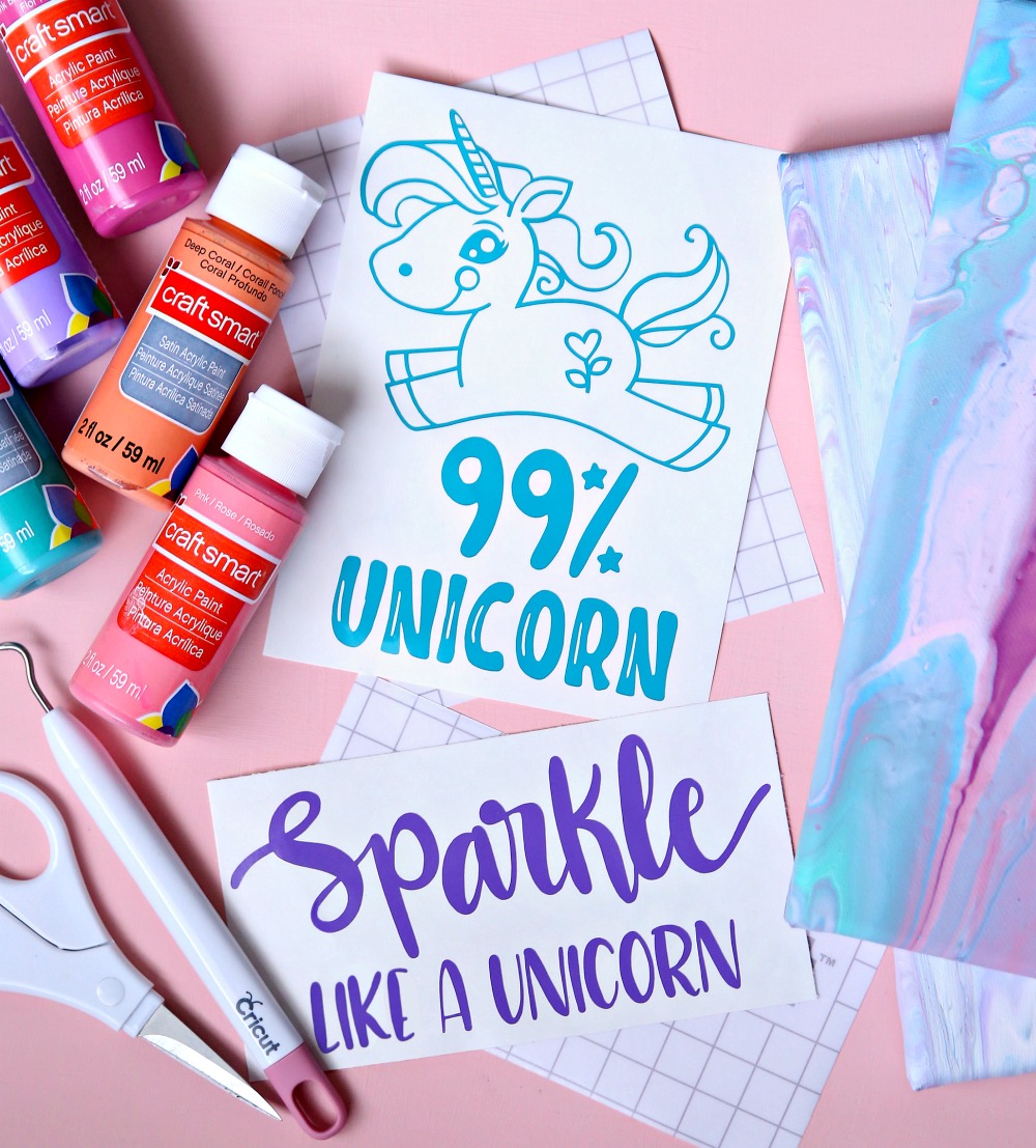 Make these fun Poured Canvas Art with Unicorn cut files and your Cricut.