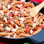 This One Skillet Italian Sausage Pasta Recipe is a delicious one pot meal that comes together in less than 30 minutes and only calls for 5 ingredients. Dinner doesn’t get any easier than this! An easy one pot meal and 5 ingredient dinner the entire family will love!