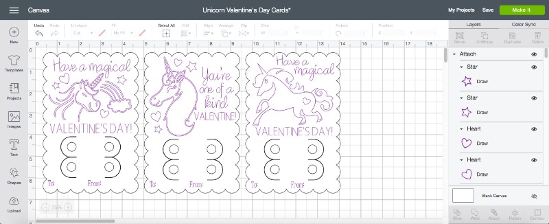 Unicorn Valentine's Day Cards Cricut Design Space Project