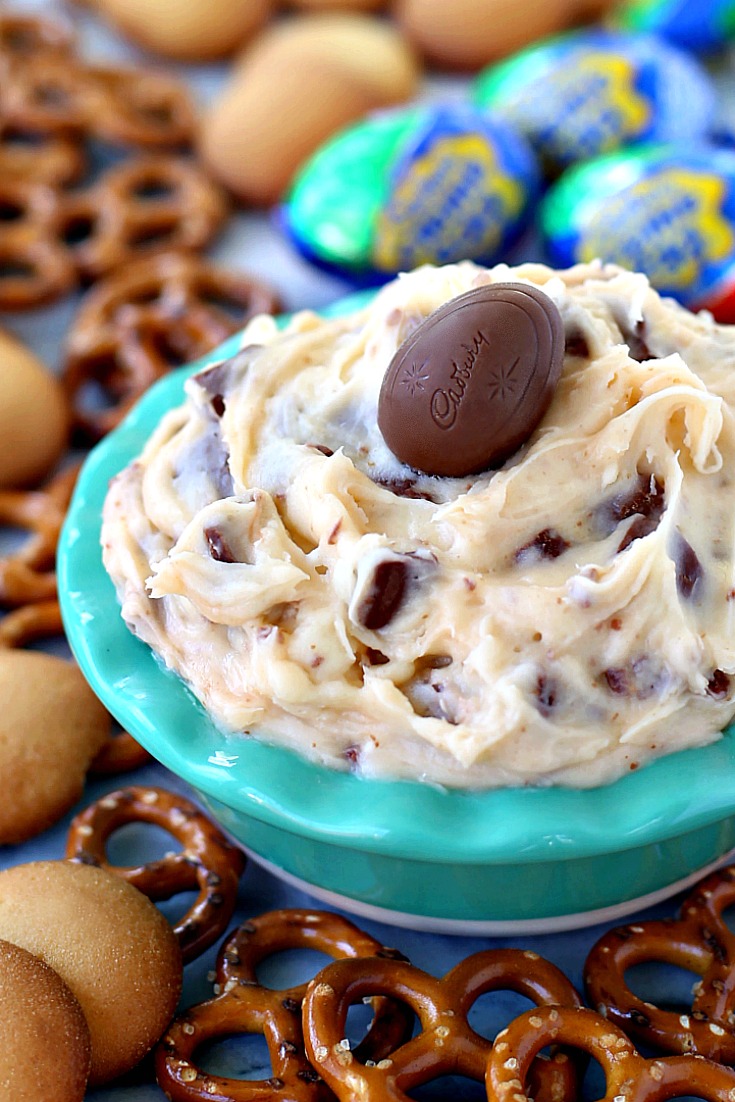 Cadbury Creme Egg Dip is a creamy dessert dip loaded with chopped Cadbury Creme Eggs. The perfect Easter dessert!