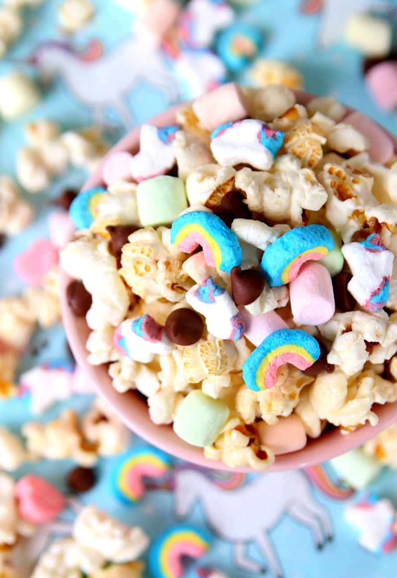 Unicorn Snack Mix - A fun snack mix full of popcorn and colorful marshmallows