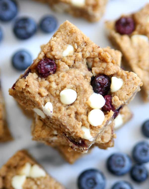 Blueberry White Chocolate Chip Oatmeal Cookie Bars