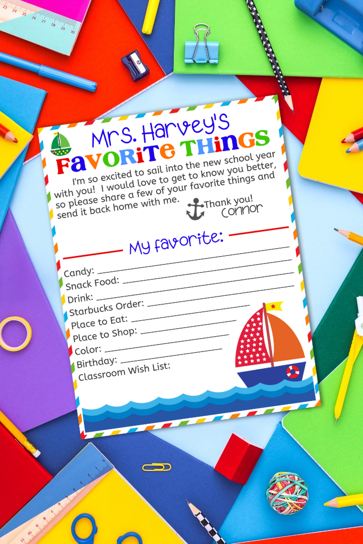 Teacher’s Favorite Things Printable Questionnaire
