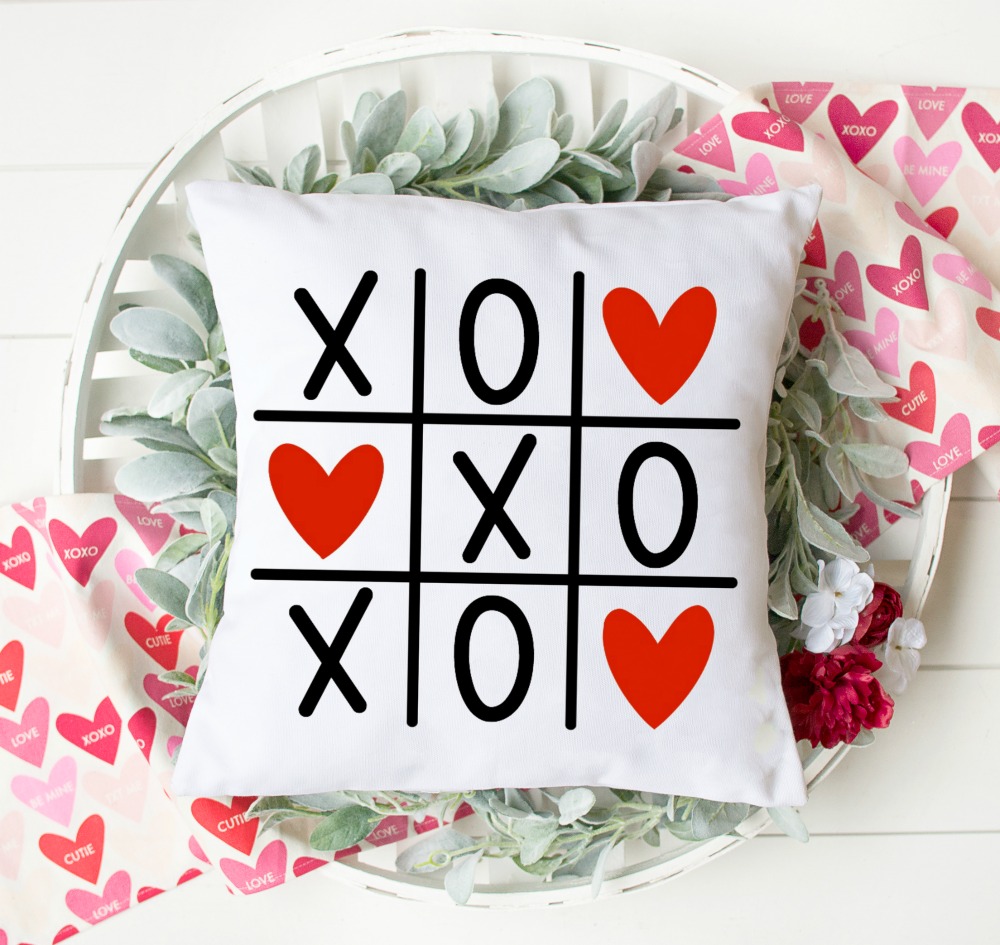 Valentine's Day Tic Tac Toe SVG Cut File on Pillow
