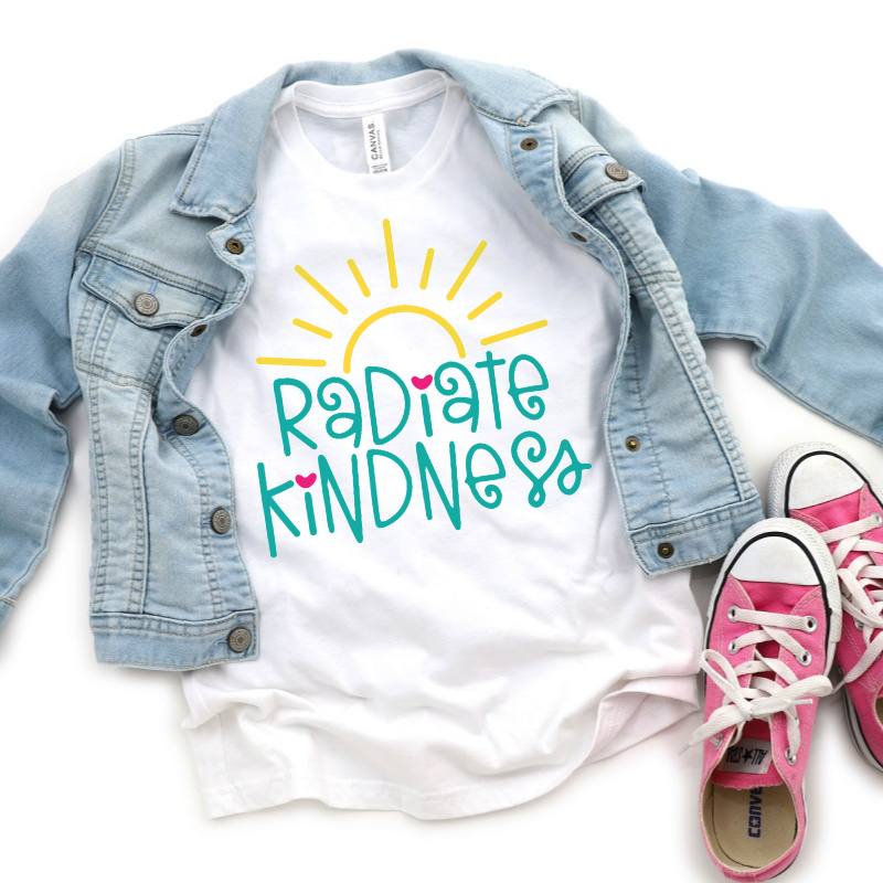 Radiate Kindness SVG on blank white shirt