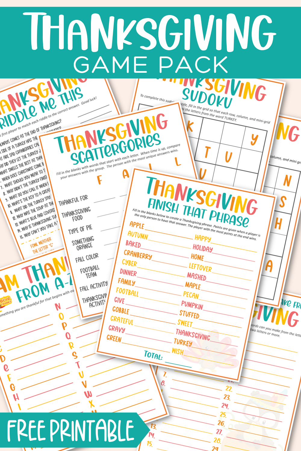 Printable Thanksgiving Game Pack