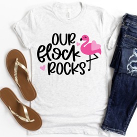 Our Flock Rocks SVG on white shirt