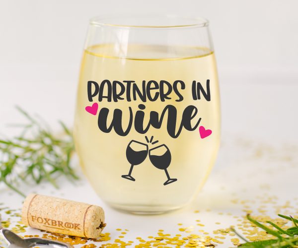 Partners in Wine SVG on Wine Glass