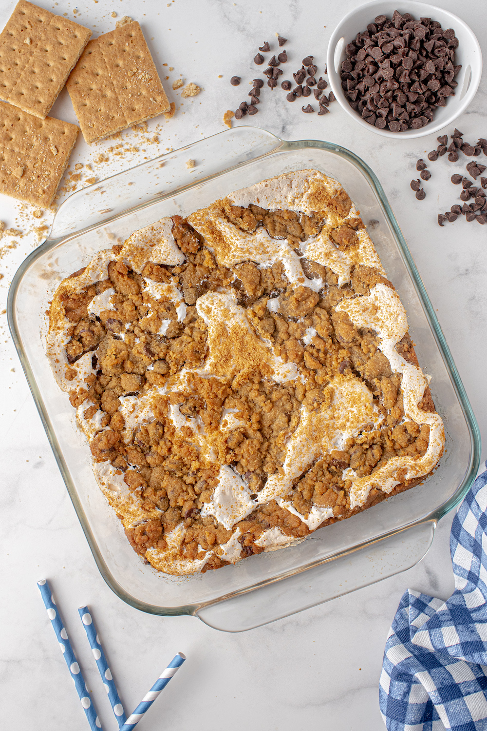 4 Ingredient Oven Baked S'mores Bars in baking dish