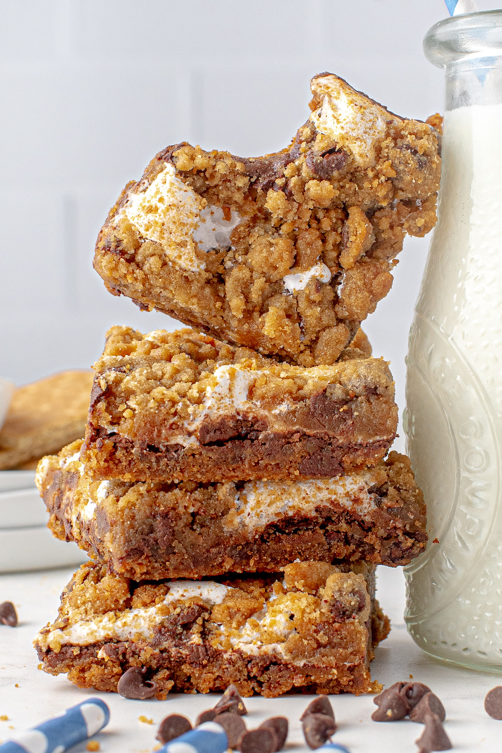 4 Ingredient Oven Baked S'mores Bars stacked