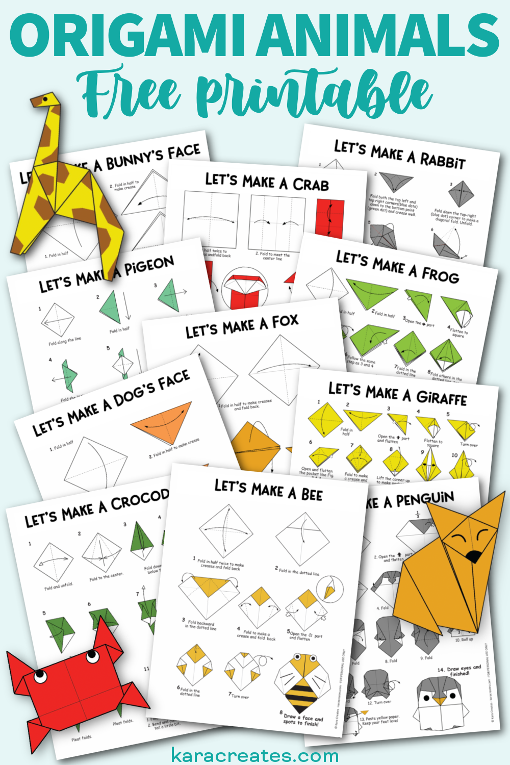 Free Origami Animals with Instructions and Diagrams - Kara Creates