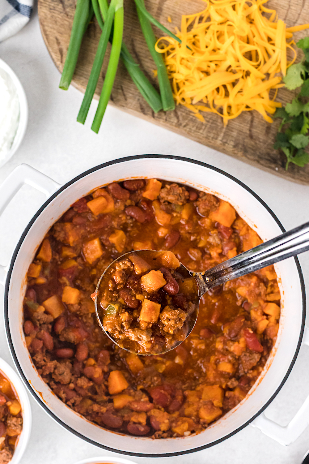 Chili made with ground turkey and sweet potatoes