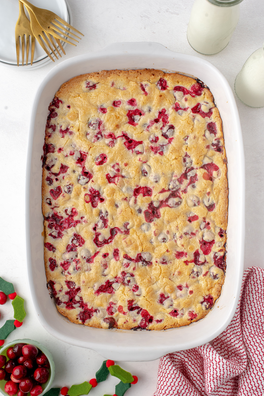 Cranberry Christmas Cake in white cake pan