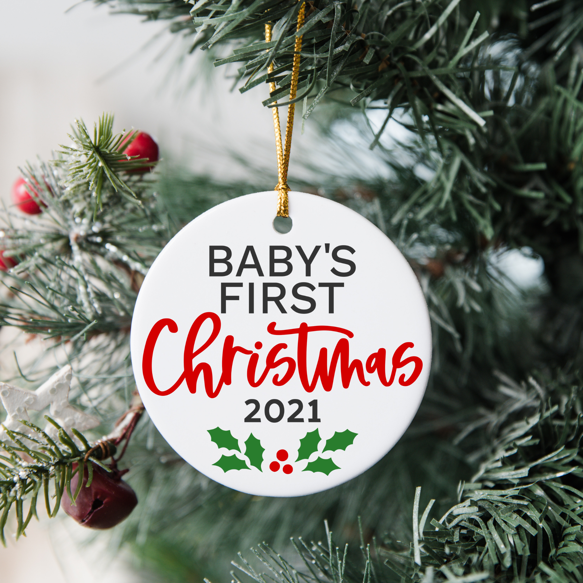 Baby's First Christmas SVG on White Ornament