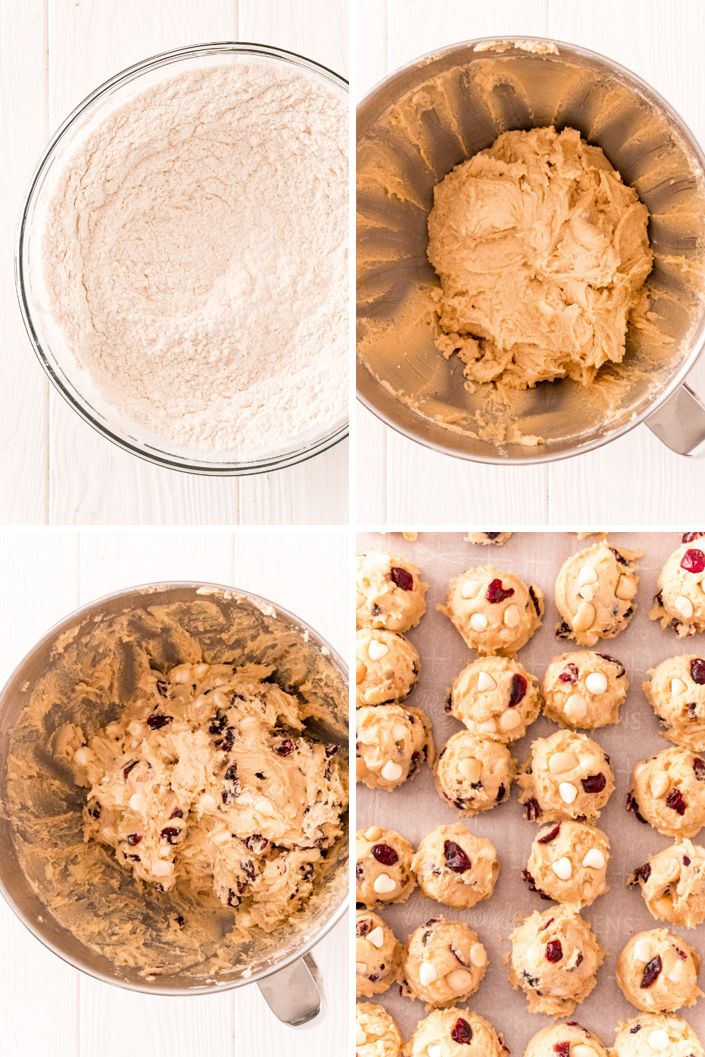 Directions to make Cranberry White Chocolate Macadamia Nut Cookies