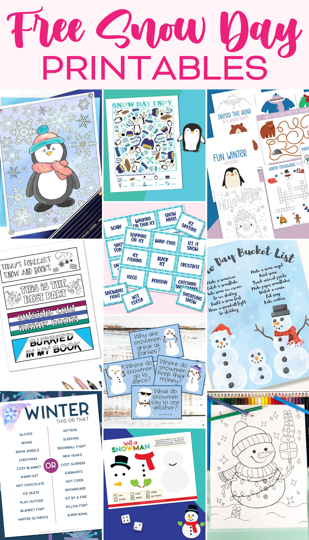 Snow Day Printable Collection - Winter themed printables perfect for snow days.