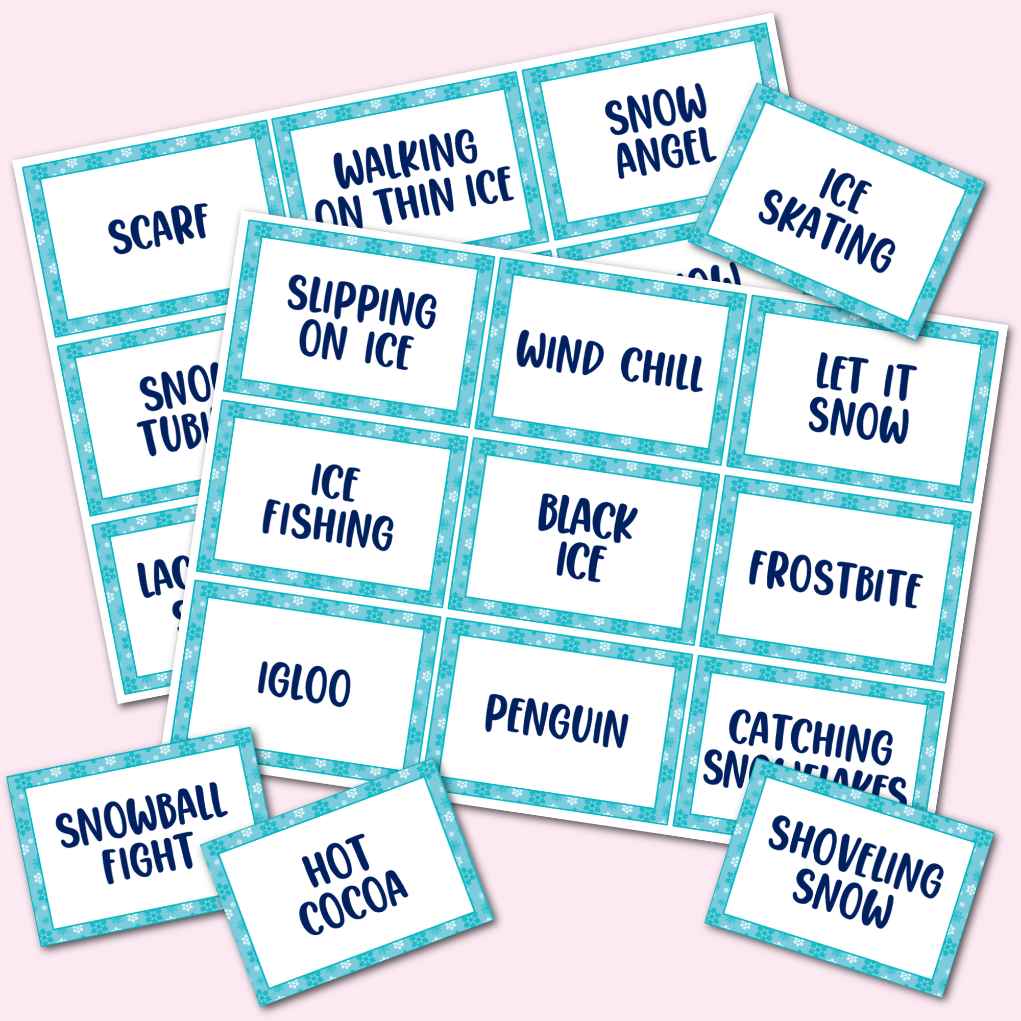 Winter Game Cards for Charades, Pictionary & More!