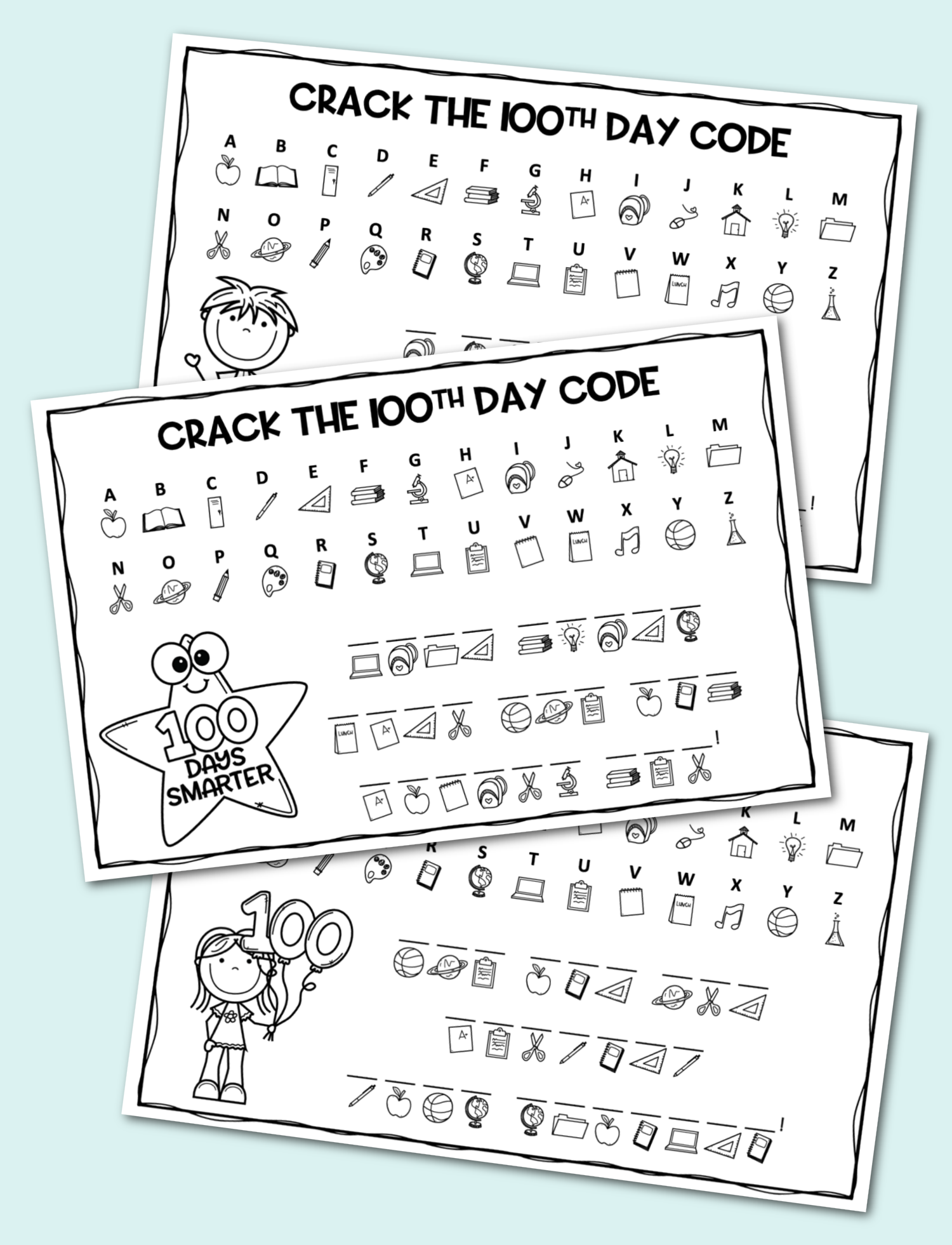Crack the Code 100 Days of School Activity