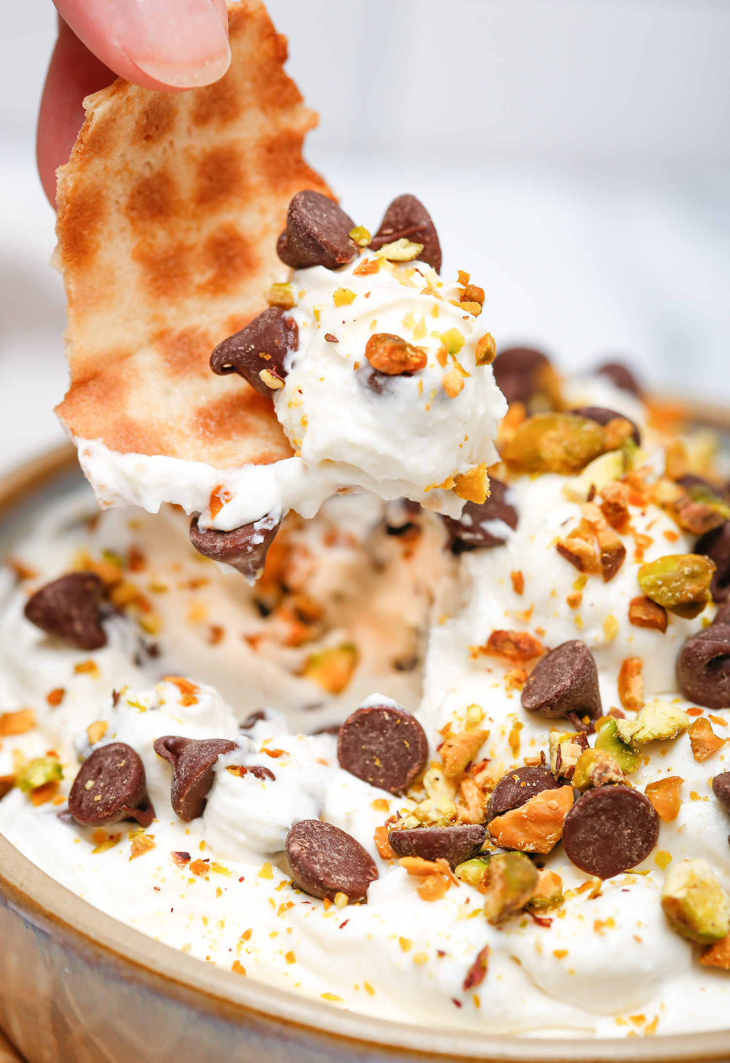 Cannoli dip with waffle chip