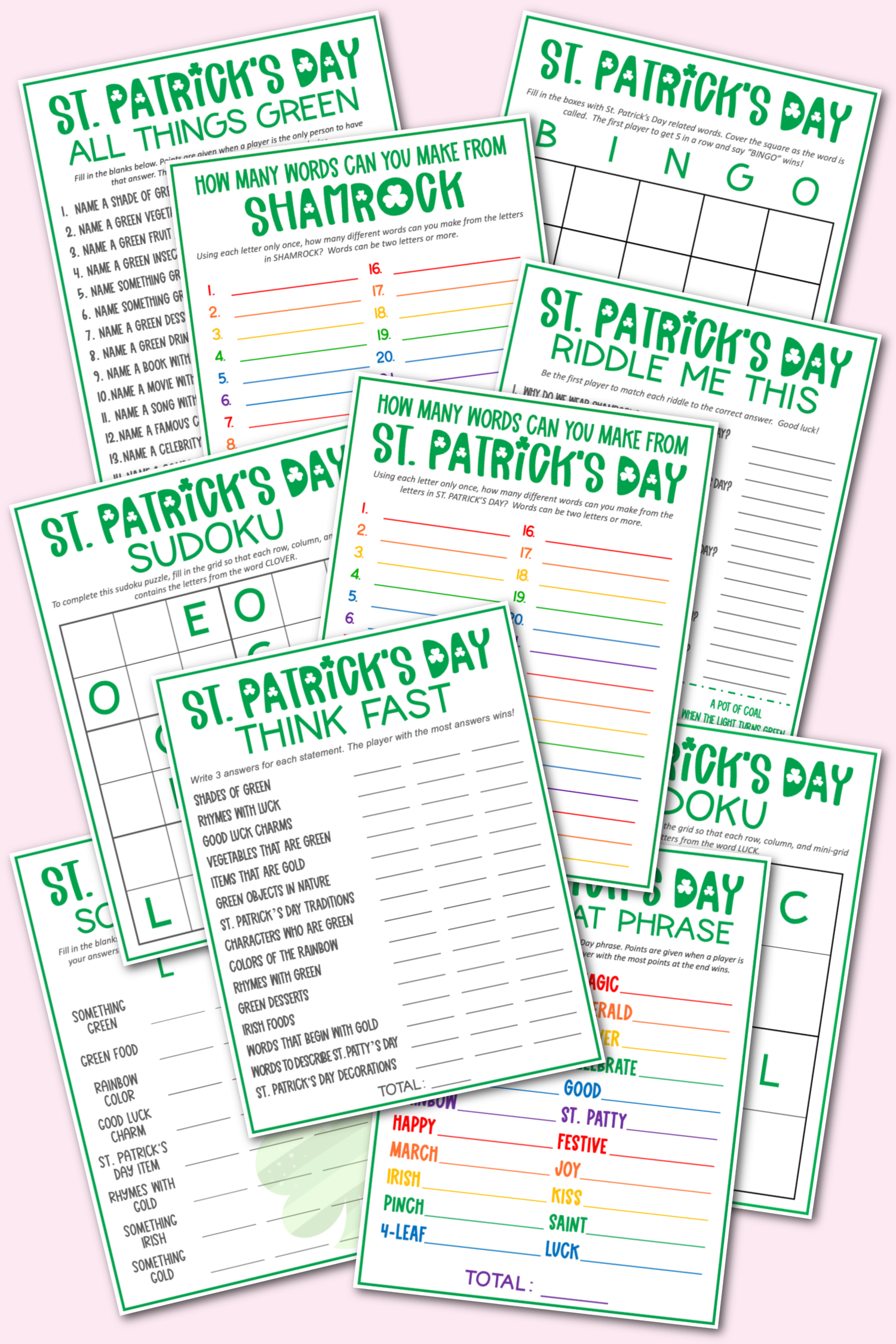 St. Patrick's Day Game Pack Free Printable Games for kids of all ages