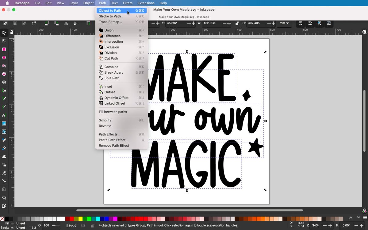 Create SVG cut files using Inkscape