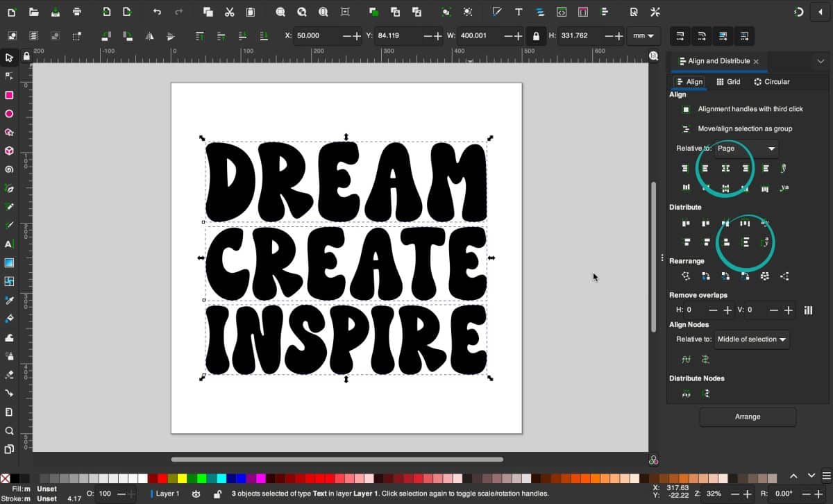 Inkscape tutorial - align text
