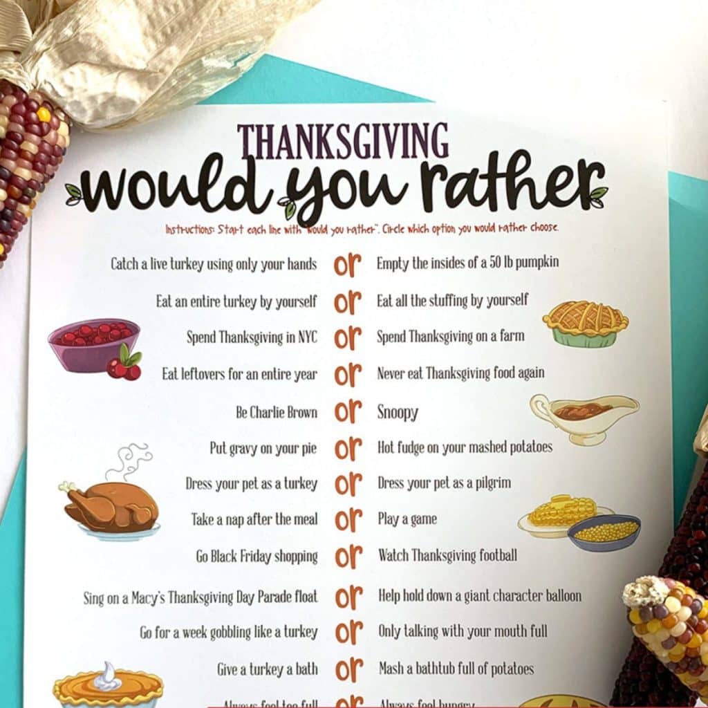 Thanksgiving Would You Rather Free Printable Game