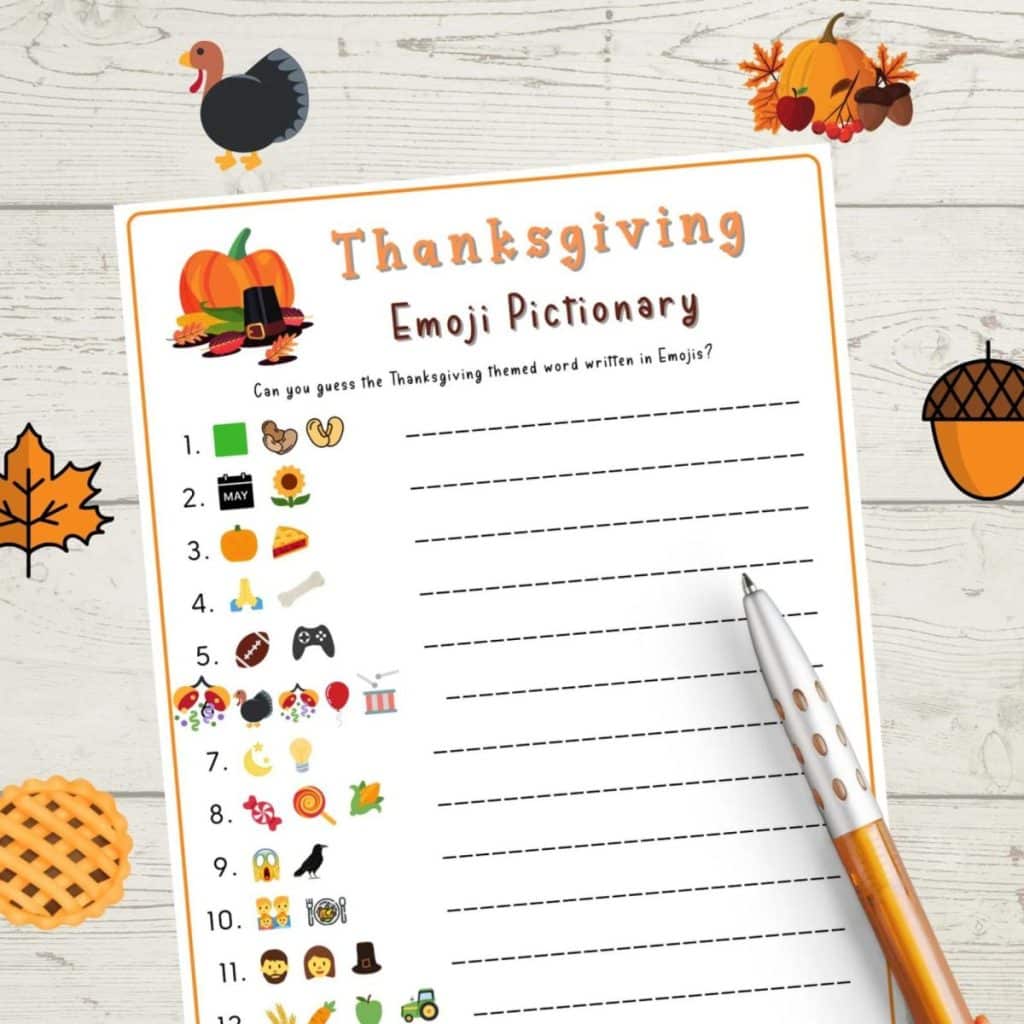 Thanksgiving Emoji Pictionary Game