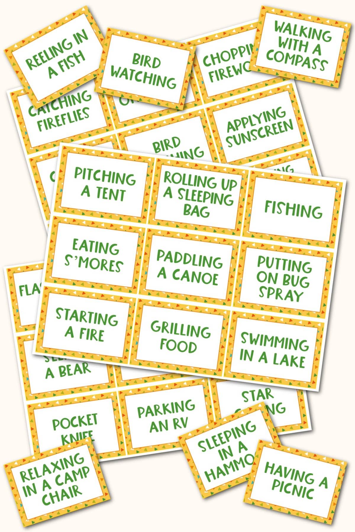 Camping game cards for Pictionary, catchphrase and more!