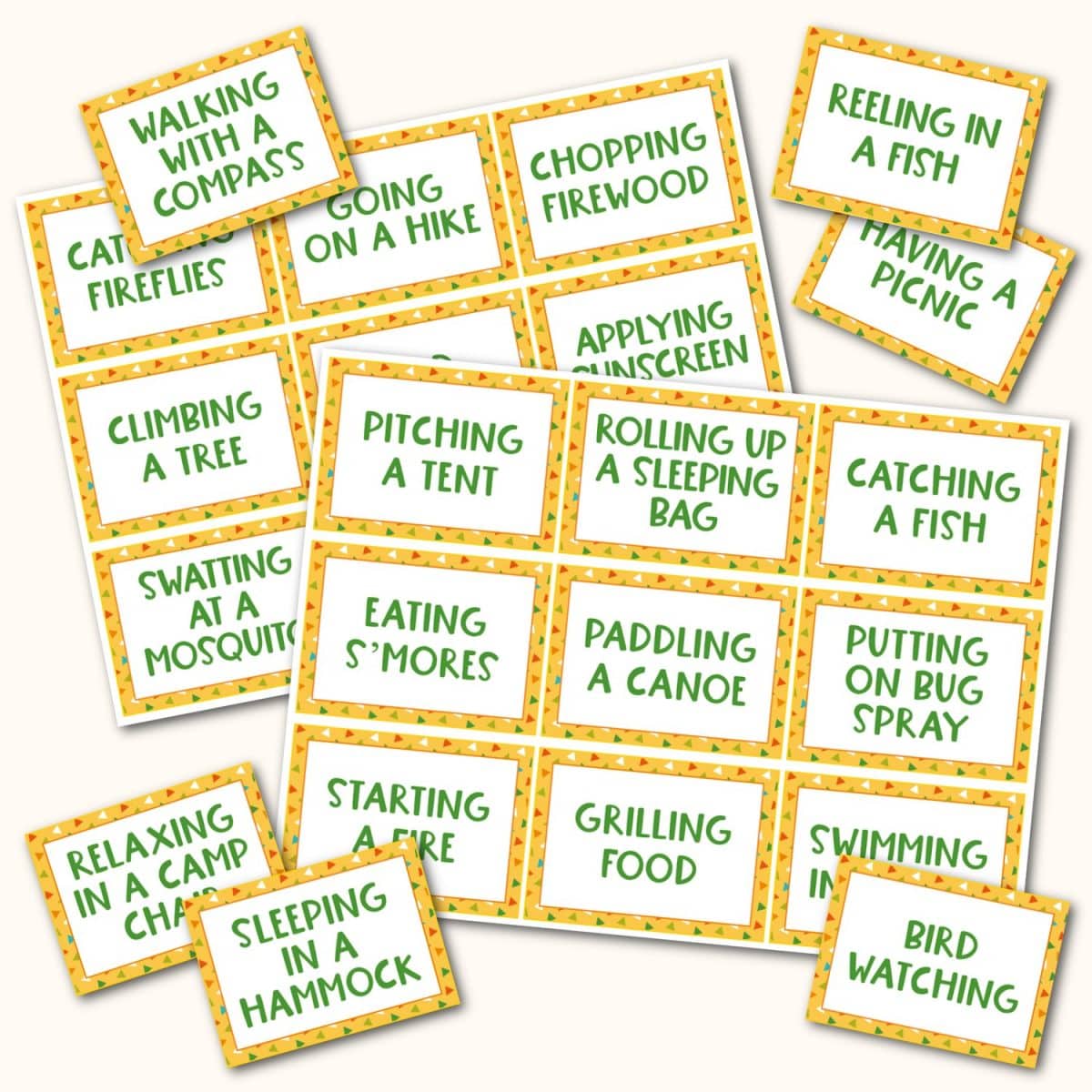 Camping Game Cards for Charades, Pictionary & More!