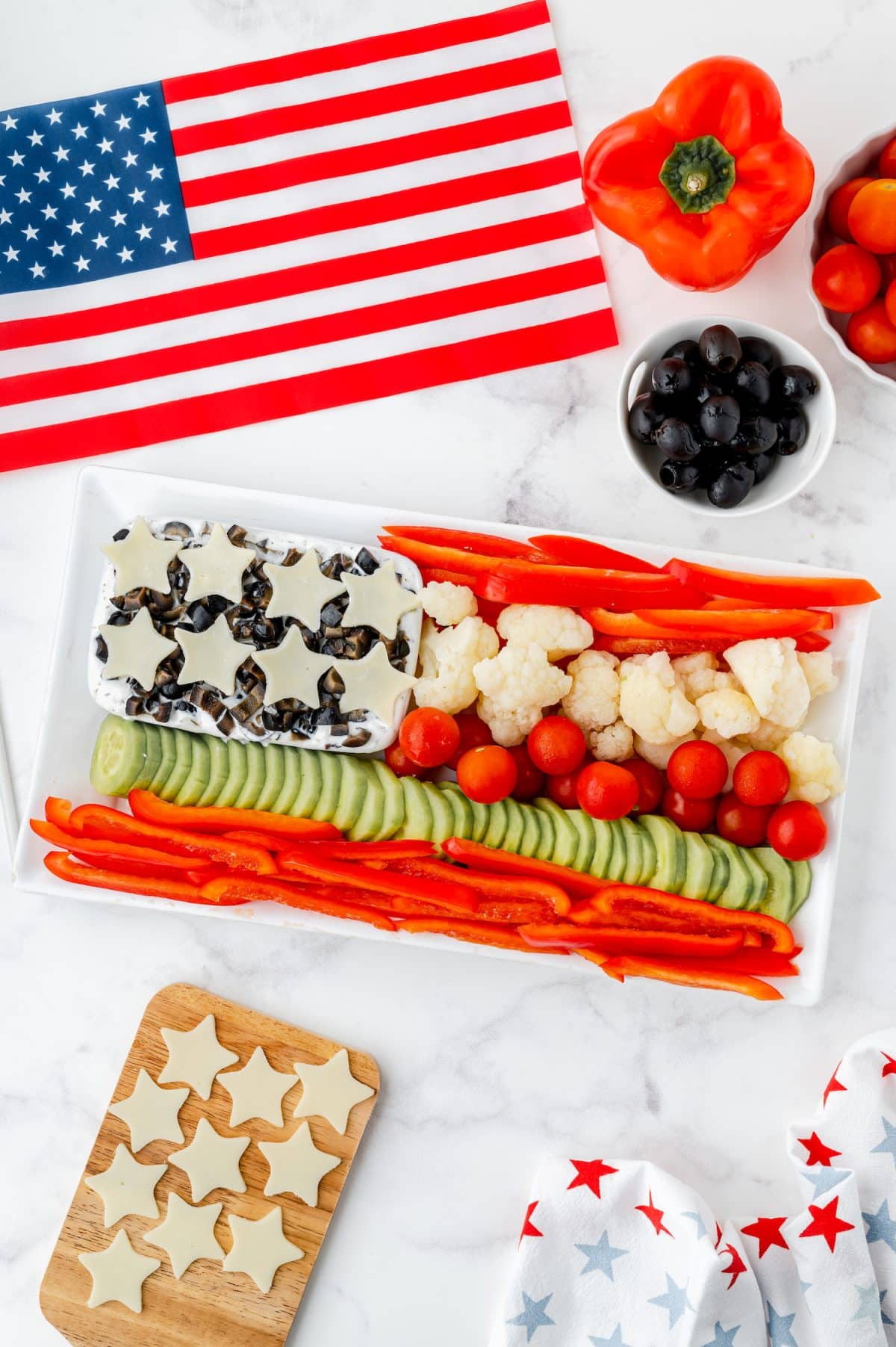 Patriotic Veggie Platter - American Flag Veggie Tray - Kara Creates