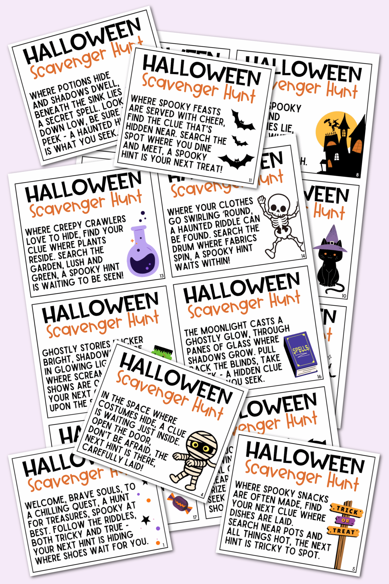 Halloween Scavenger Hunt with Riddle Clue Cards - Kara Creates